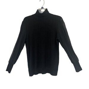 Adrianna Papell Black Turtleneck Sweater Textured Sheer‎ Sleeves Size Large